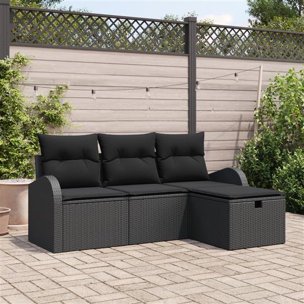 Grote foto vidaxl 4 delige tuinbankenset met kussens poly rattan zwart tuin en terras tuinmeubelen