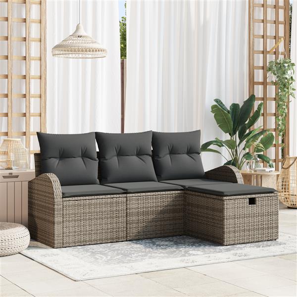 Grote foto vidaxl 4 delige tuinbankenset met kussens poly rattan grijs tuin en terras tuinmeubelen