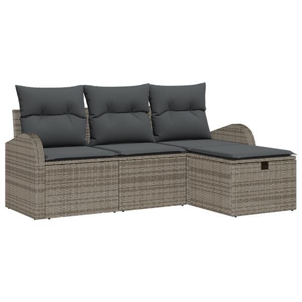 Grote foto vidaxl 4 delige tuinbankenset met kussens poly rattan grijs tuin en terras tuinmeubelen