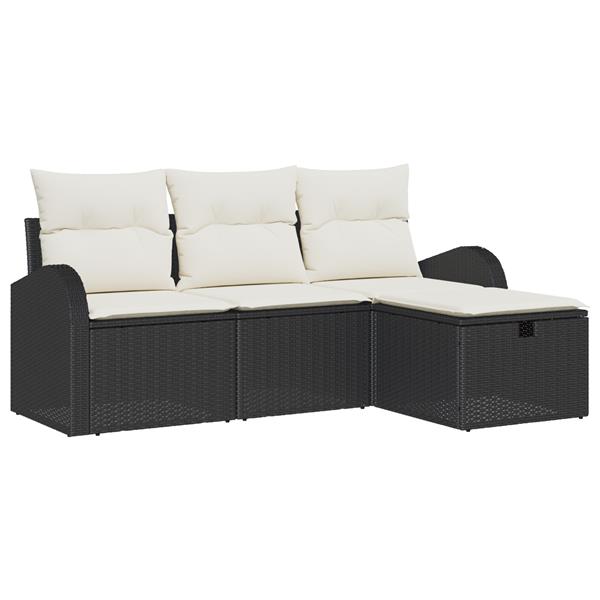 Grote foto vidaxl 4 delige tuinbankenset met kussens poly rattan zwart tuin en terras tuinmeubelen