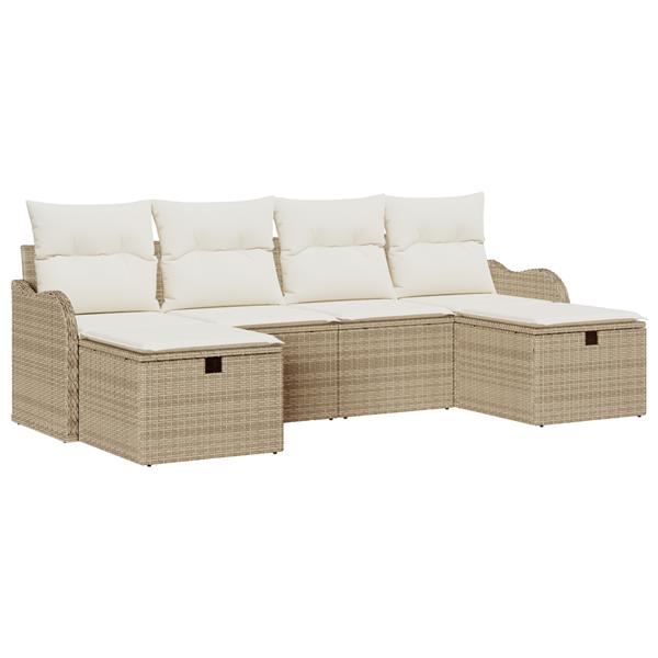 Grote foto vidaxl 6 delige tuinbankenset met kussens poly rattan beige tuin en terras tuinmeubelen