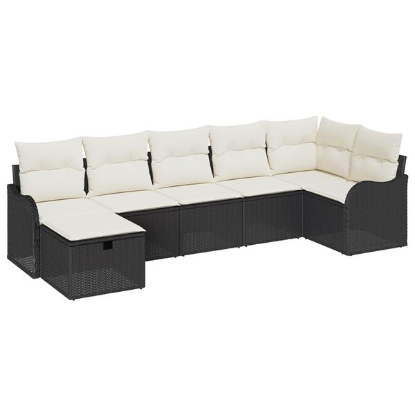 Grote foto vidaxl 7 delige ligbed set met kussens zwart poly rattan tuin en terras tuinmeubelen