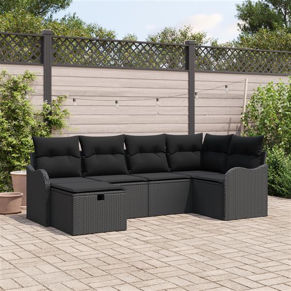 Grote foto vidaxl 6 delige tuinbankenset met kussens poly rattan zwart tuin en terras tuinmeubelen