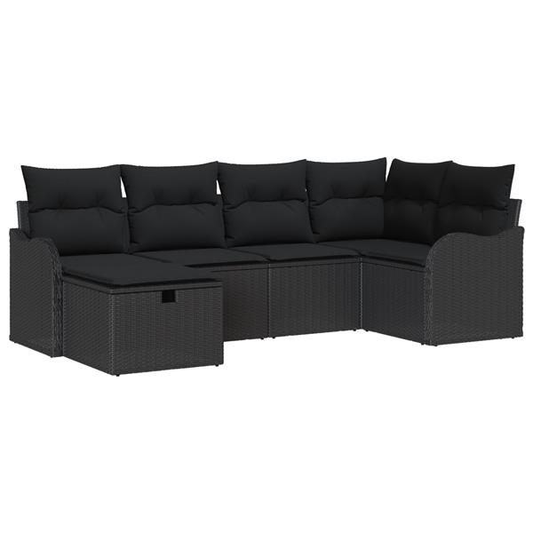 Grote foto vidaxl 6 delige tuinbankenset met kussens poly rattan zwart tuin en terras tuinmeubelen
