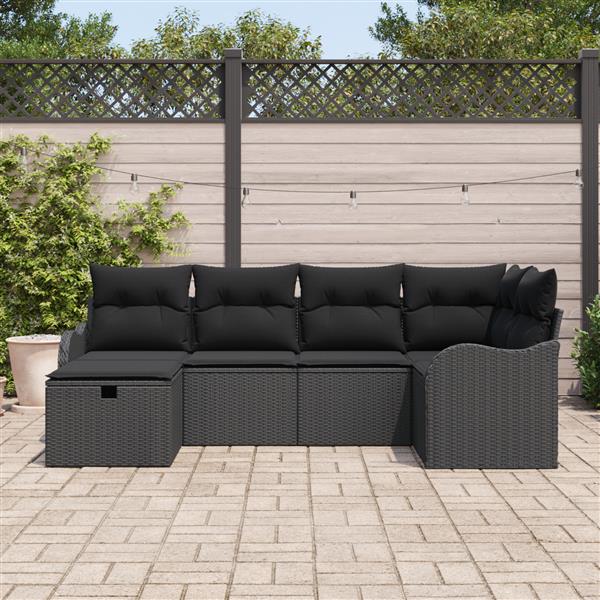 Grote foto vidaxl 6 delige tuinbankenset met kussens poly rattan zwart tuin en terras tuinmeubelen