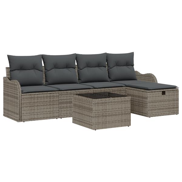 Grote foto vidaxl 6 delige tuinbankenset met kussens poly rattan grijs tuin en terras tuinmeubelen