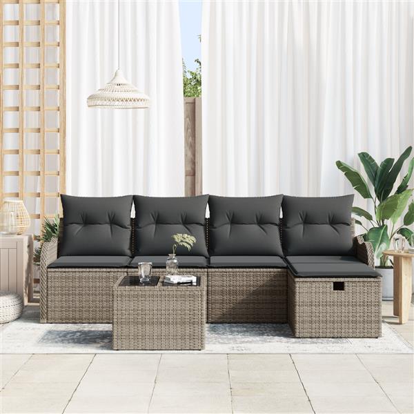 Grote foto vidaxl 6 delige tuinbankenset met kussens poly rattan grijs tuin en terras tuinmeubelen