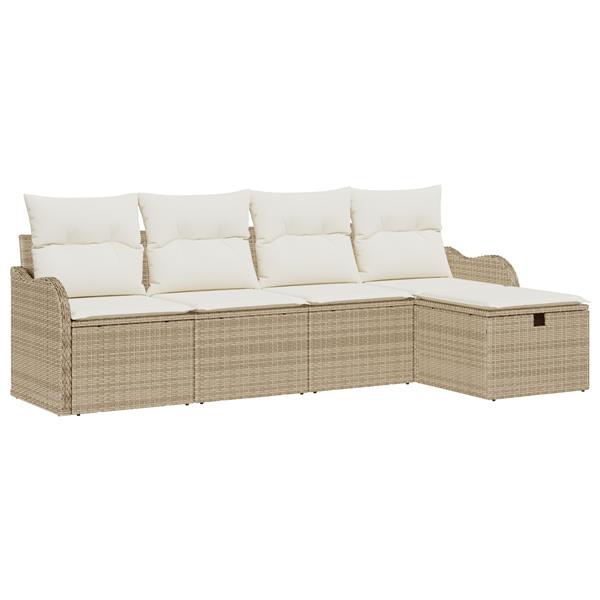 Grote foto vidaxl 5 delige tuinbankenset met kussens poly rattan beige tuin en terras tuinmeubelen