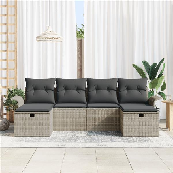 Grote foto vidaxl 6 delige tuinset met kussens lichtgrijs poly rattan tuin en terras tuinmeubelen