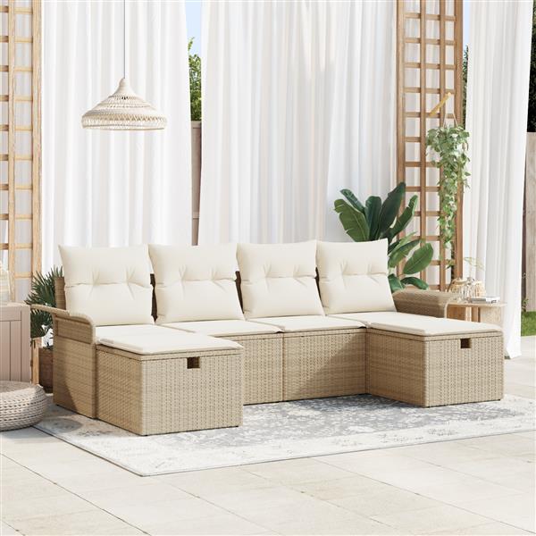 Grote foto vidaxl 6 delige tuinset met kussens in beige poly rattan tuin en terras tuinmeubelen