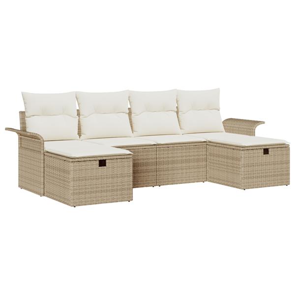 Grote foto vidaxl 6 delige tuinset met kussens in beige poly rattan tuin en terras tuinmeubelen