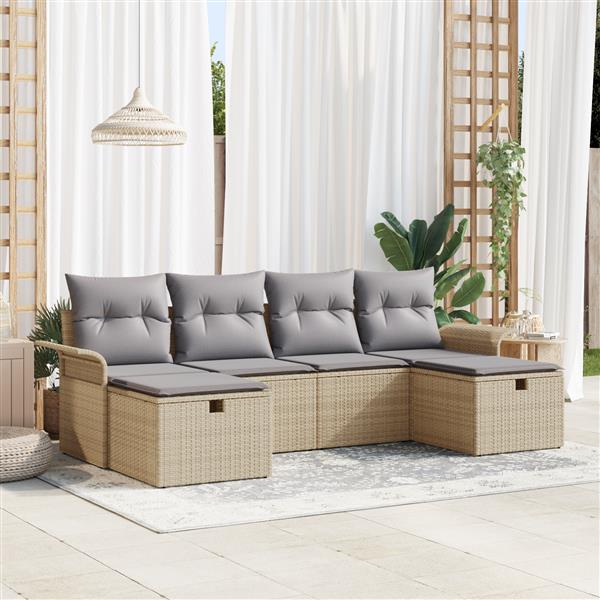 Grote foto vidaxl 6 delige tuinsofa set met kussens in beige poly rattan tuin en terras tuinmeubelen