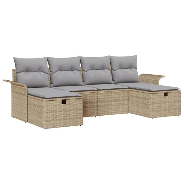 Grote foto vidaxl 6 delige tuinsofa set met kussens in beige poly rattan tuin en terras tuinmeubelen