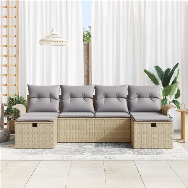 Grote foto vidaxl 6 delige tuinsofa set met kussens in beige poly rattan tuin en terras tuinmeubelen