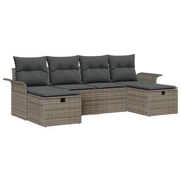 Grote foto vidaxl 6 delige tuinbankenset met kussens poly rattan grijs tuin en terras tuinmeubelen