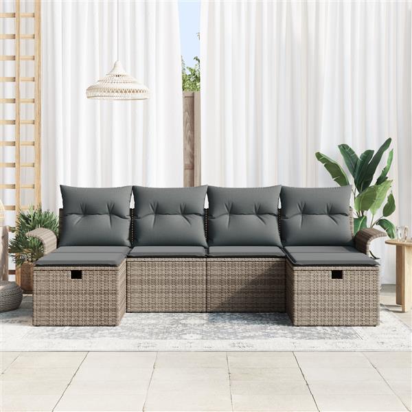 Grote foto vidaxl 6 delige tuinbankenset met kussens poly rattan grijs tuin en terras tuinmeubelen