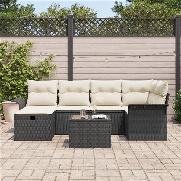Grote foto vidaxl 7 delige tuinset met kussens zwart poly riet tuin en terras tuinmeubelen