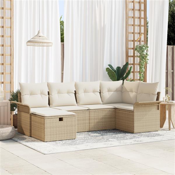 Grote foto vidaxl 6 delige tuinbankenset met kussens poly rattan beige tuin en terras tuinmeubelen