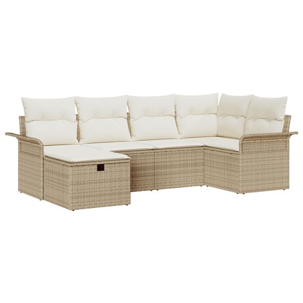 Grote foto vidaxl 6 delige tuinbankenset met kussens poly rattan beige tuin en terras tuinmeubelen