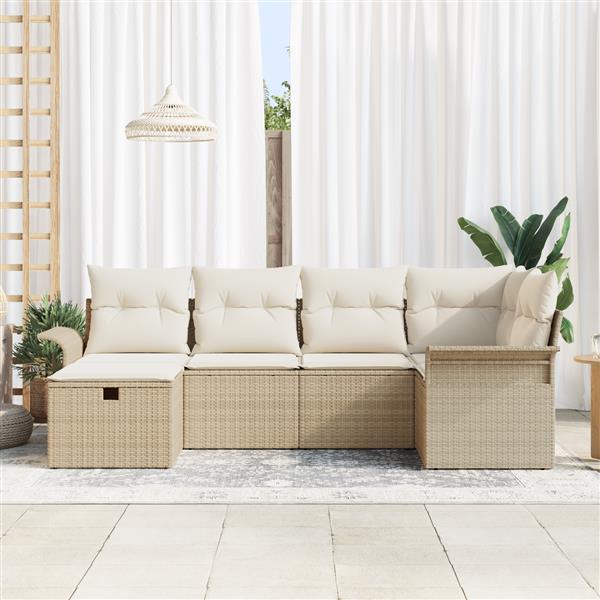 Grote foto vidaxl 6 delige tuinbankenset met kussens poly rattan beige tuin en terras tuinmeubelen