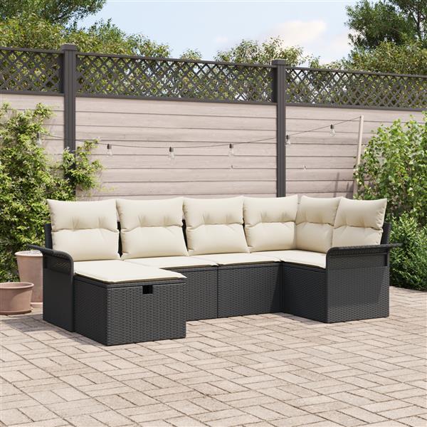 Grote foto vidaxl 6 delige tuinsofa set met kussens zwart poly rattan tuin en terras tuinmeubelen