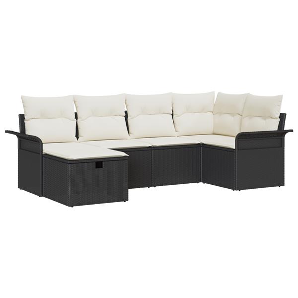 Grote foto vidaxl 6 delige tuinsofa set met kussens zwart poly rattan tuin en terras tuinmeubelen