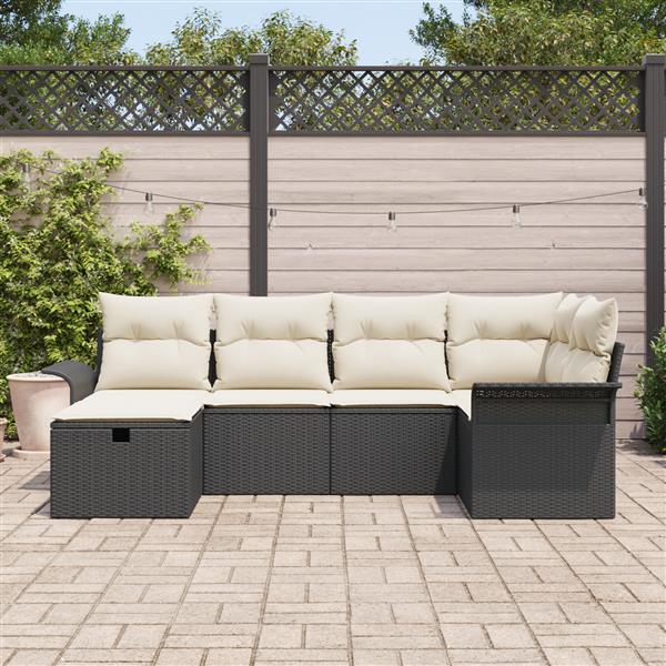 Grote foto vidaxl 6 delige tuinsofa set met kussens zwart poly rattan tuin en terras tuinmeubelen