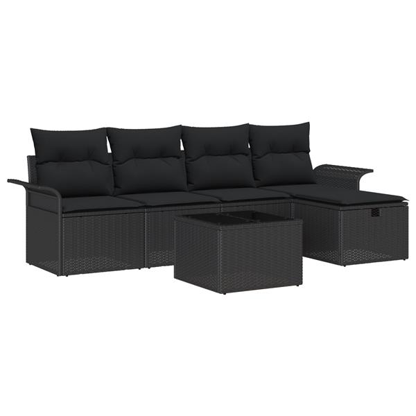 Grote foto vidaxl 6 delige tuinbankenset met kussens poly rattan zwart tuin en terras tuinmeubelen