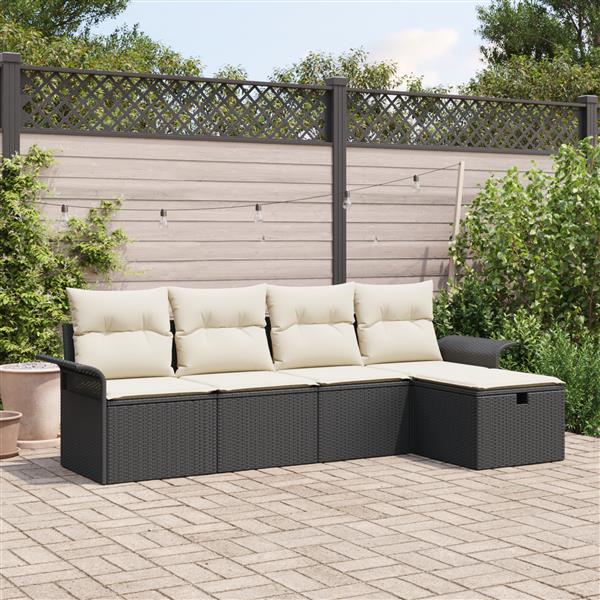 Grote foto vidaxl 5 delige tuinbankenset met kussens poly rattan zwart tuin en terras tuinmeubelen