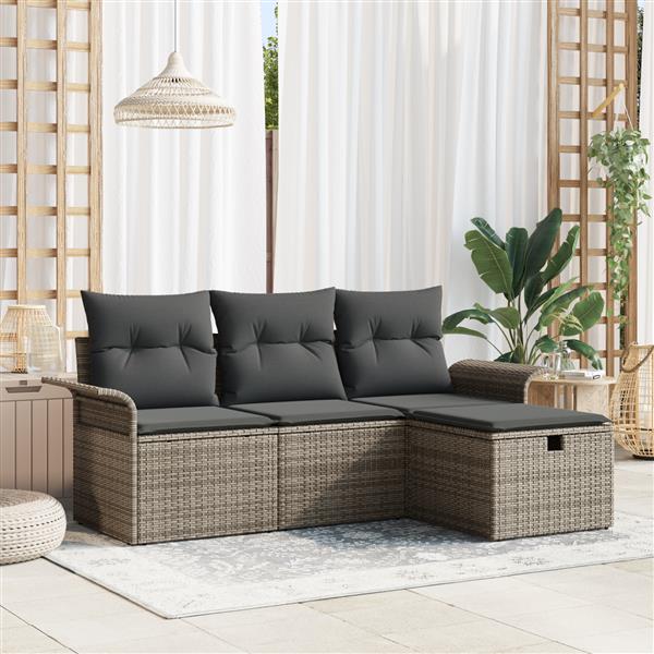 Grote foto vidaxl 4 delige tuinbankenset met kussens poly rattan grijs tuin en terras tuinmeubelen