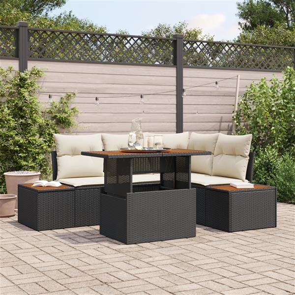 Grote foto vidaxl 5 delige tuinset met kussens zwart poly rattan tuin en terras tuinmeubelen