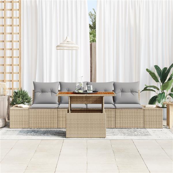 Grote foto vidaxl 5 delige tuinbankenset met kussens poly rattan beige tuin en terras tuinmeubelen