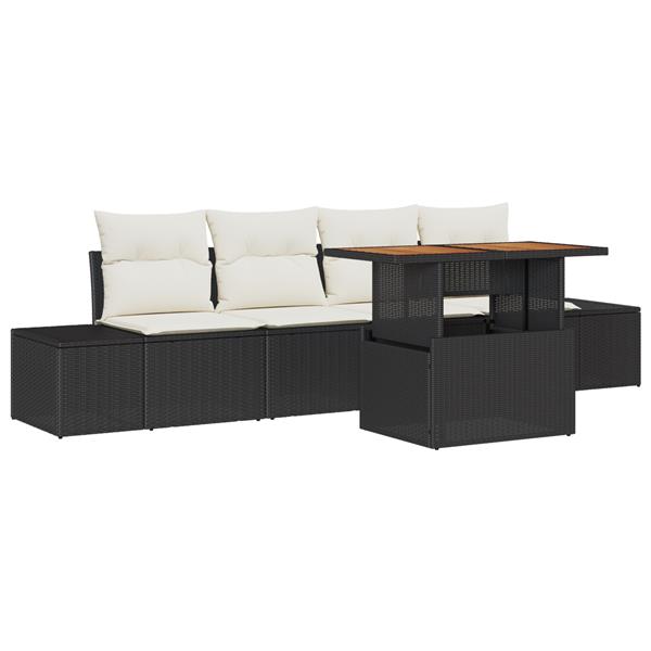 Grote foto vidaxl 5 delige tuinsofa set met kussens zwart poly rattan tuin en terras tuinmeubelen