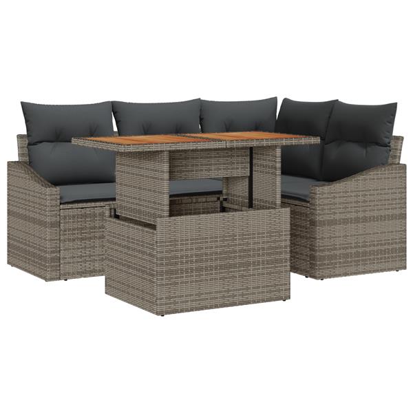 Grote foto vidaxl 5 delige ligbank set met kussens grijs poly rattan tuin en terras tuinmeubelen