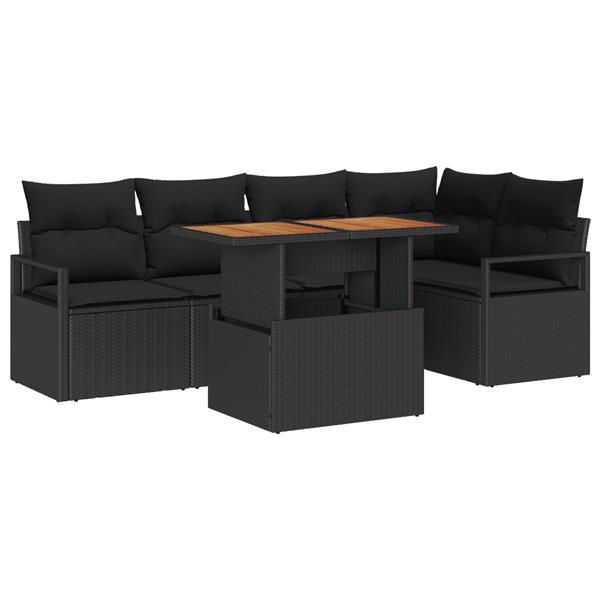 Grote foto vidaxl 6 delige tuinset met kussens zwart poly rattan tuin en terras tuinmeubelen