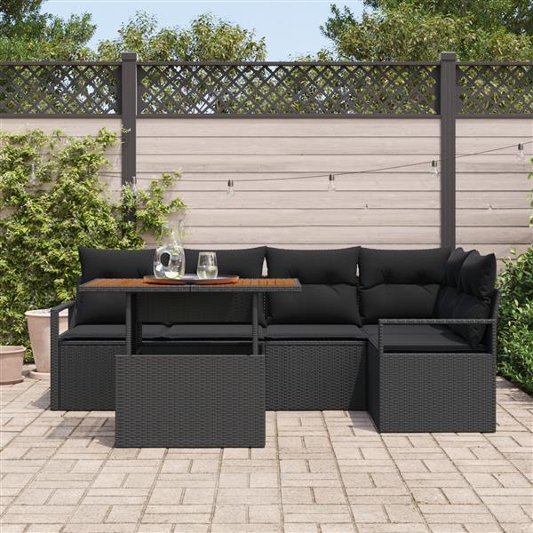 Grote foto vidaxl 6 delige tuinset met kussens zwart poly rattan tuin en terras tuinmeubelen