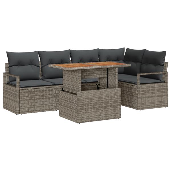 Grote foto vidaxl 6 delige tuinset met kussens grijs poly rattan tuin en terras tuinmeubelen