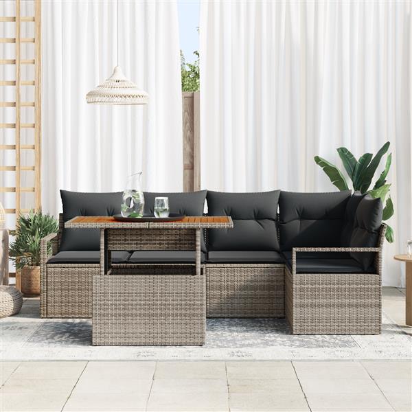 Grote foto vidaxl 6 delige tuinset met kussens grijs poly rattan tuin en terras tuinmeubelen