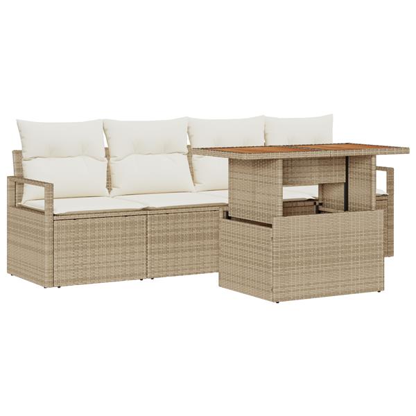 Grote foto vidaxl 5 delige tuinset met kussens in beige poly riet tuin en terras tuinmeubelen