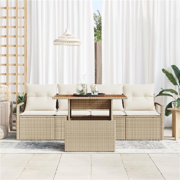 Grote foto vidaxl 5 delige tuinset met kussens in beige poly riet tuin en terras tuinmeubelen