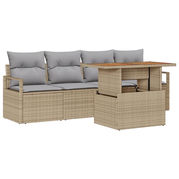 Grote foto vidaxl 5 delige tuinset met kussens in beige en poly rattan tuin en terras tuinmeubelen