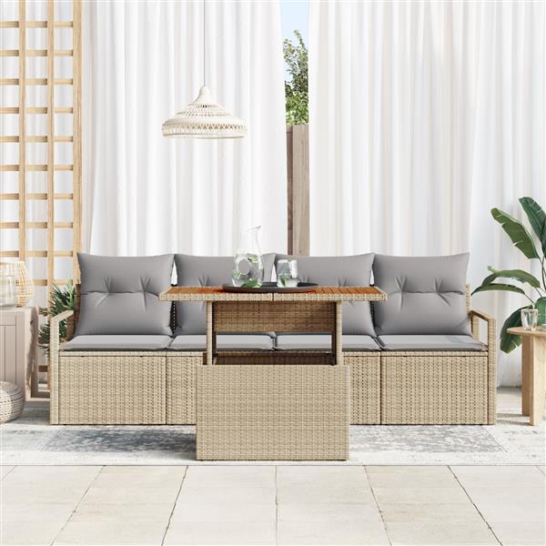 Grote foto vidaxl 5 delige tuinset met kussens in beige en poly rattan tuin en terras tuinmeubelen