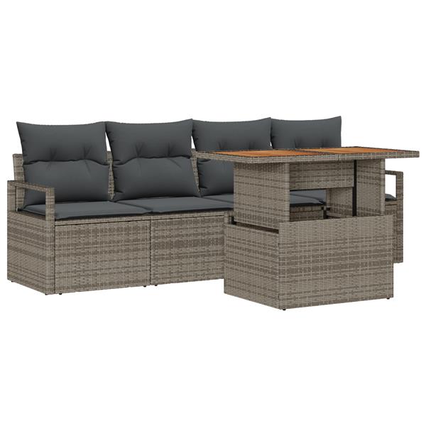 Grote foto vidaxl 5 delige tuinsofa set met kussens in grijs poly rattan tuin en terras tuinmeubelen
