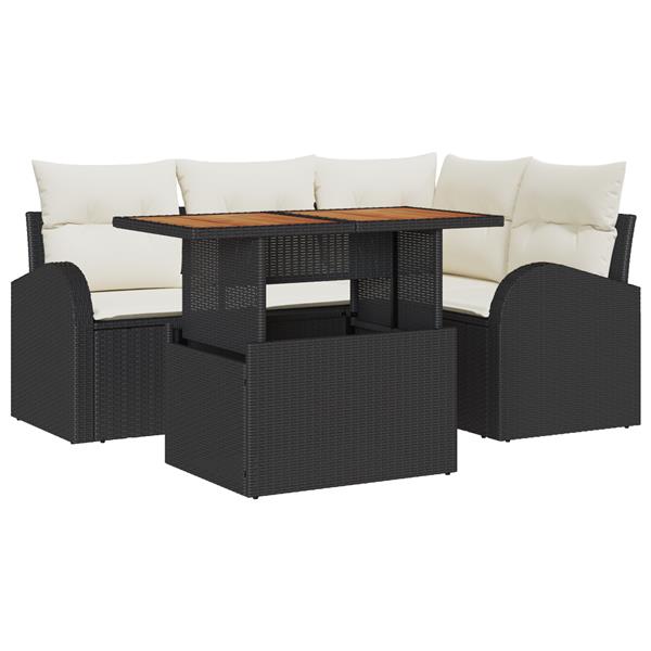 Grote foto vidaxl 5 delige tuinsofa set met kussens in zwart poly rattan tuin en terras tuinmeubelen