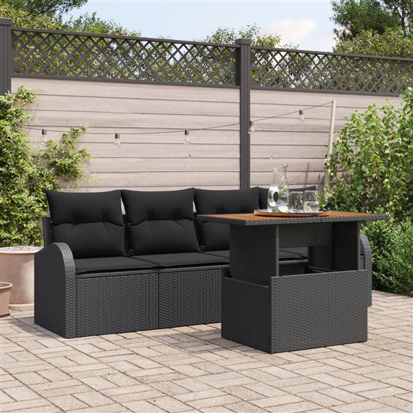 Grote foto vidaxl 5 delige tuinset met kussens zwart poly rattan tuin en terras tuinmeubelen