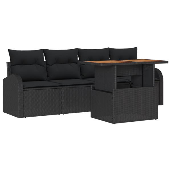 Grote foto vidaxl 5 delige tuinset met kussens zwart poly rattan tuin en terras tuinmeubelen