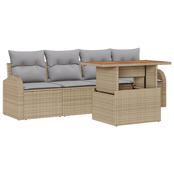 Grote foto vidaxl 5 delige tuinset met kussens in beige poly rattan tuin en terras tuinmeubelen