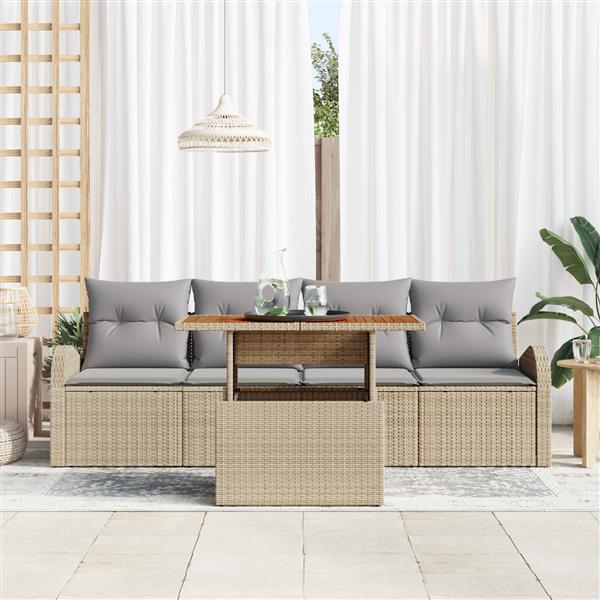 Grote foto vidaxl 5 delige tuinset met kussens in beige poly rattan tuin en terras tuinmeubelen