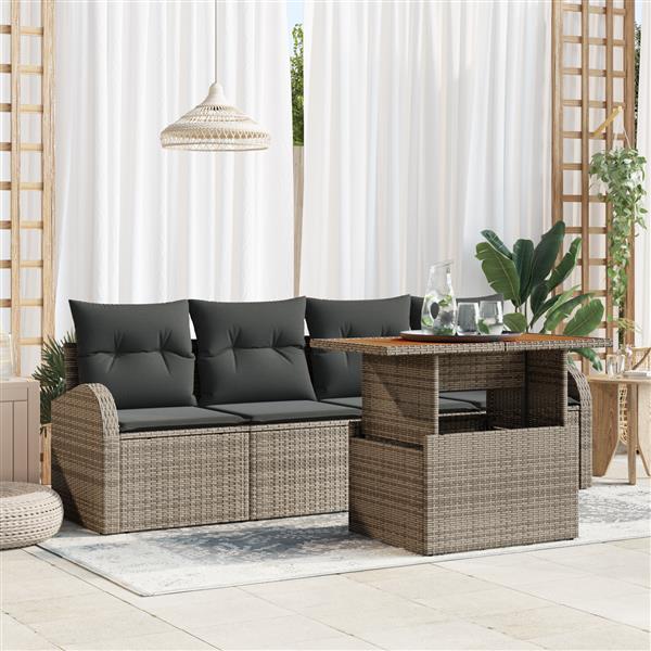 Grote foto vidaxl 5 delige ligbed set met kussens grijs poly rattan tuin en terras tuinmeubelen