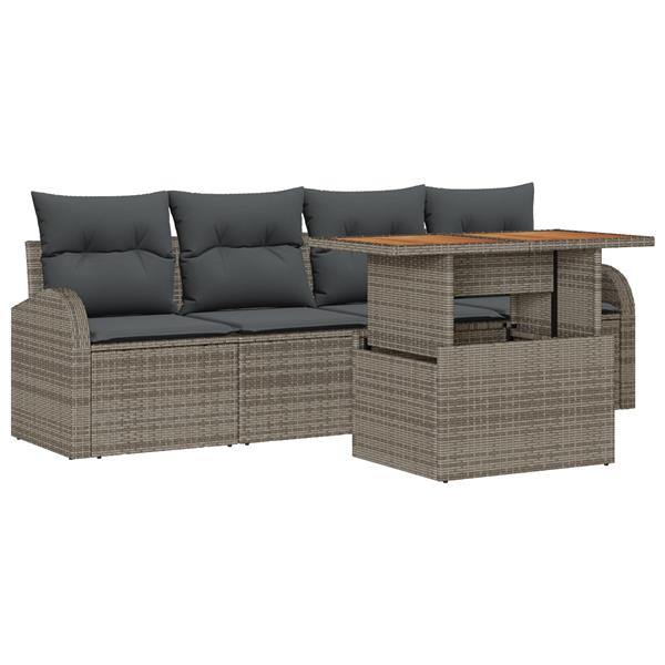 Grote foto vidaxl 5 delige ligbed set met kussens grijs poly rattan tuin en terras tuinmeubelen